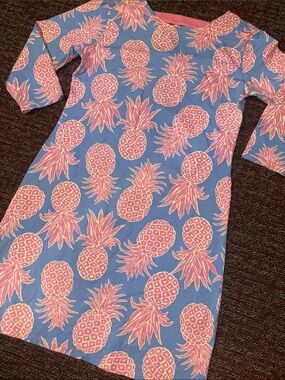 Ana Clare dress pineapple print 3/4 sleeve stretch cotton fitted summer dress M